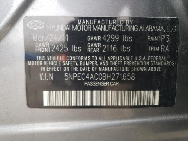 5NPEC4AC0BH271658 - 2011 HYUNDAI SONATA SE GRAY photo 12