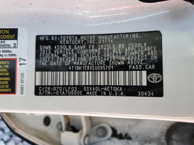 4T1BK1EBXEU095701 - 2014 TOYOTA AVALON BASE 白色 照片 12