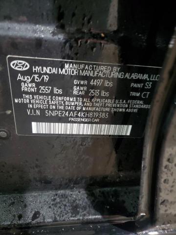 5NPE24AF4KH819383 - 2019 HYUNDAI SONATA SE BLACK photo 12