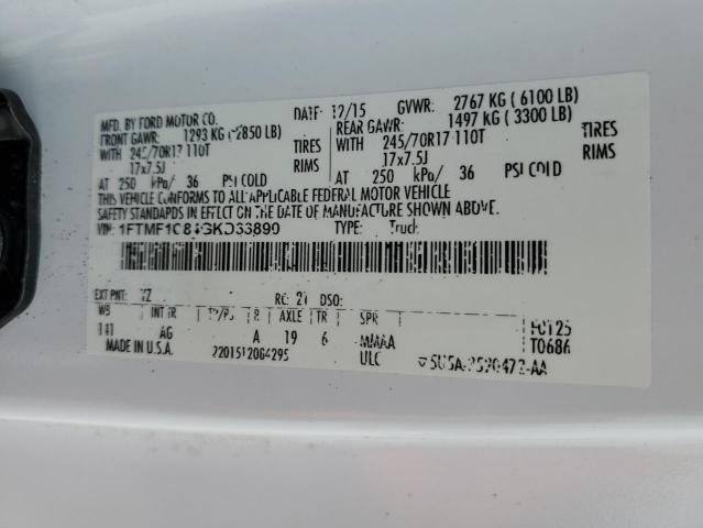 1FTMF1C84GKD33890 - 2016 FORD F150 WHITE photo 12