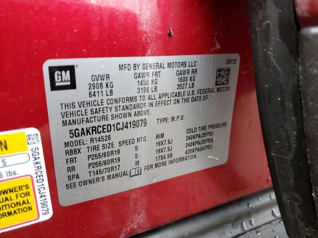 5GAKRCED1CJ419079 - 2012 BUICK ENCLAVE RED photo 14