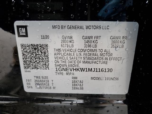 1GNEVHKW1MJ116130 - 2021 CHEVROLET TRAVERSE LT BLACK photo 13