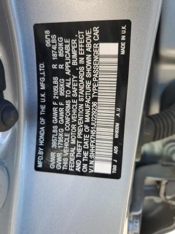 SHHFK7H51JU229236 - 2018 HONDA CIVIC EX SILVER photo 12