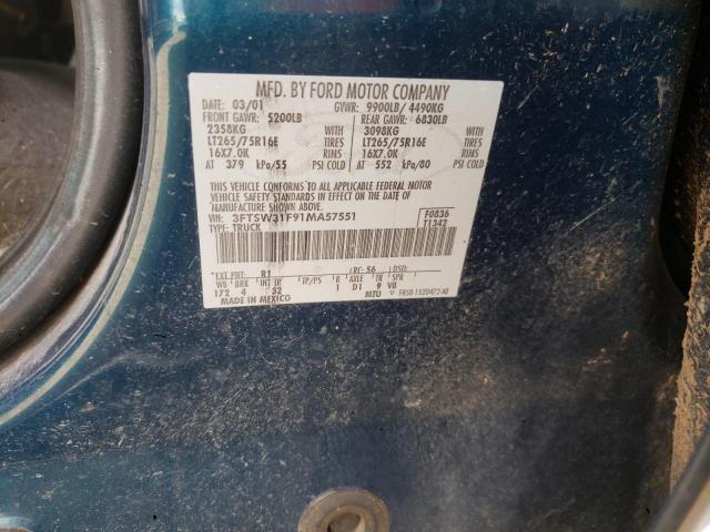 3FTSW31F91MA57551 - 2001 FORD F350 SRW SUPER DUTY BLUE photo 12