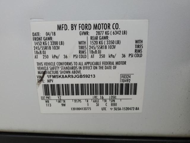 1FM5K8AR9JGB59213 - 2018 FORD EXPLORER POLICE INTERCEPTOR თეთრი ფოტო 13