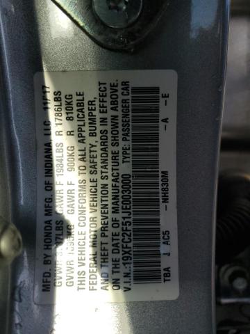 19XFC2F51JE003000 - 2018 HONDA CIVIC LX SILVER photo 13