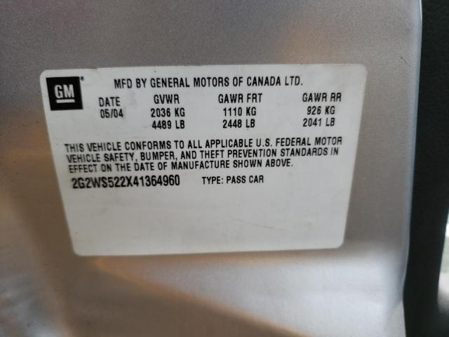 2G2WS522X41364960 - 2004 PONTIAC GRAND PRIX GT2 ვერცხლისფერი ფოტო 12