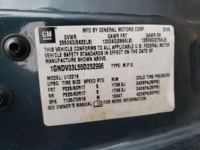 1GNDV03L55D232996 - 2005 CHEVROLET UPLANDER BLUE photo 13