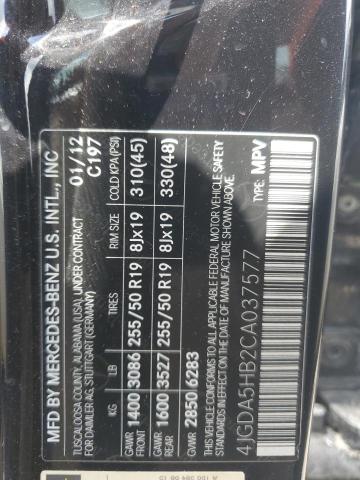 4JGDA5HB2CA037577 - 2012 MERCEDES-BENZ ML 350 4MATIC BLACK photo 13