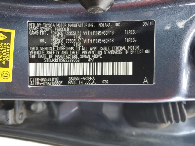 5TDJKRFH2GS338068 - 2016 TOYOTA HIGHLANDER XLE BLUE photo 13