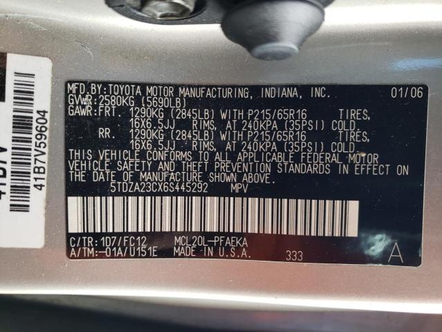 5TDZA23CX6S445292 - 2006 TOYOTA SIENNA CE GRAY photo 13