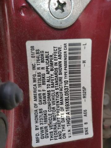 1HGFA169X8L053710 - 2008 HONDA CIVIC EXL 勃艮第红 照片 12
