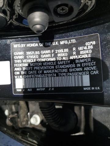 SHHFK7H40JU219174 - 2018 HONDA CIVIC SPORT 黑色 照片 12