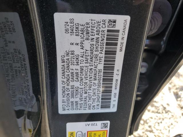 2HGFE2F58SH503785 - 2025 HONDA CIVIC SPORT CHARCOAL photo 12