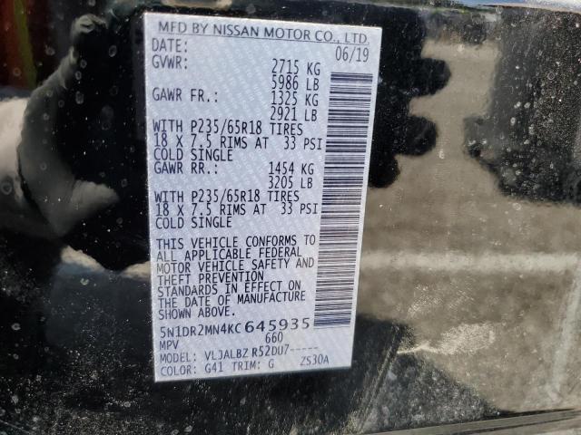 5N1DR2MN4KC645935 - 2019 NISSAN PATHFINDER S BLACK photo 14