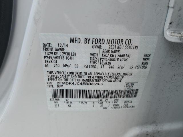 2FMDK4JC4EBB86106 - 2014 FORD EDGE SEL WHITE photo 13