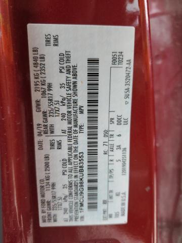 1FMCU9G98KUB83553 - 2019 FORD ESCAPE SE RED photo 13