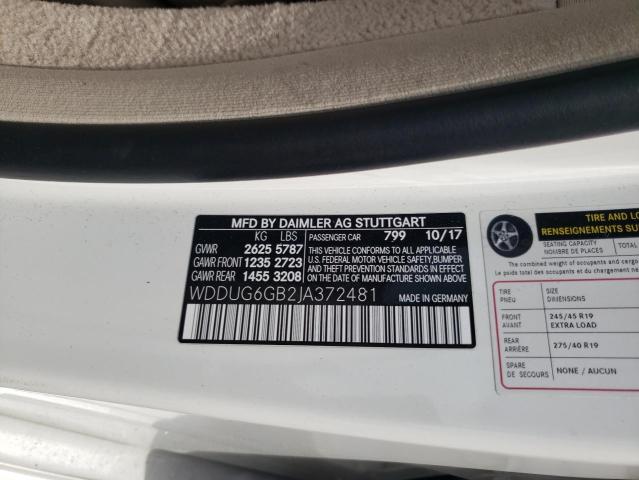 WDDUG6GB2JA372481 - 2018 MERCEDES-BENZ S 450 WHITE photo 12