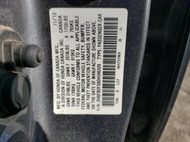 2HGFB2F5XDH596529 - 2013 HONDA CIVIC LX GRAY photo 12