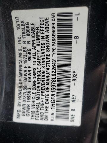 1HGFA16978L022642 - 2008 HONDA CIVIC EXL BLACK photo 12