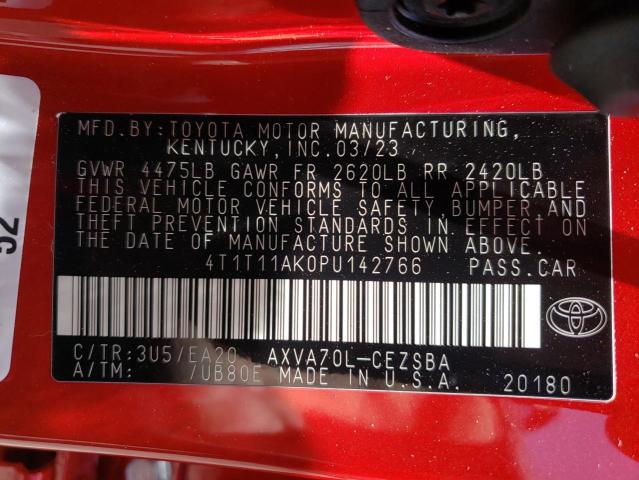 4T1T11AK0PU142766 - 2023 TOYOTA CAMRY SE NIGHT SHADE RED photo 12