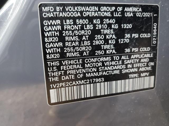 1V2PE2CAXMC217963 - 2021 VOLKSWAGEN ATLAS CROS SE Сірий фото 13