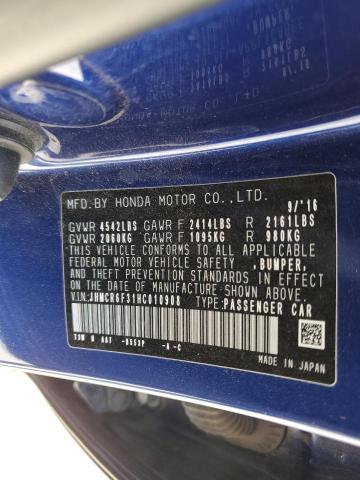 JHMCR6F31HC010908 - 2017 HONDA ACCORD HYBRID BLUE photo 12