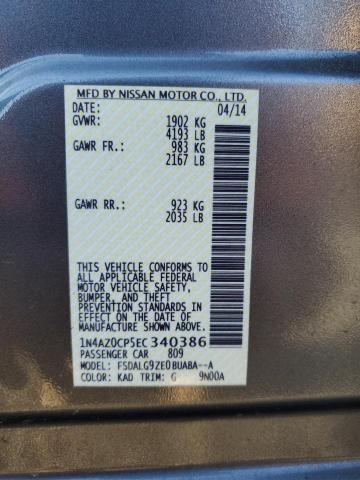 1N4AZ0CP5EC340386 - 2014 NISSAN LEAF S GRAY photo 12