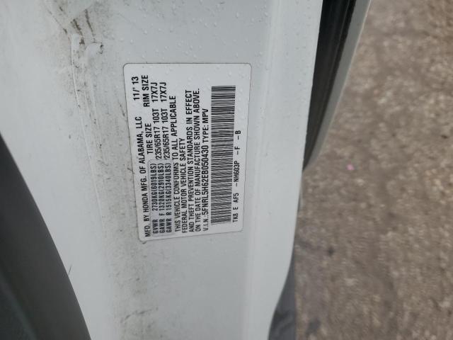 5FNRL5H62EB050430 - 2014 HONDA ODYSSEY EXL WHITE photo 12