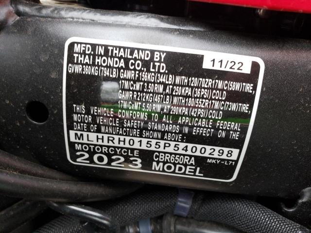 MLHRH0155P5400298 - 2023 HONDA CBR650 RA RED photo 10