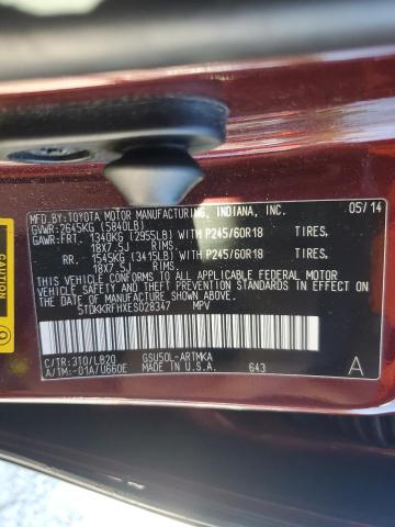 5TDKKRFHXES028347 - 2014 TOYOTA HIGHLANDER XLE Bordo foto 13