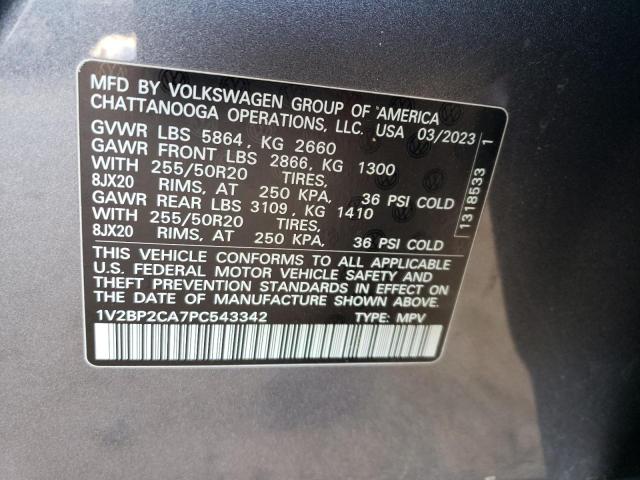 1V2BP2CA7PC543342 - 2023 VOLKSWAGEN ATLAS SEL GRAY photo 12