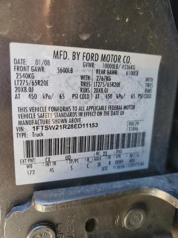 1FTSW21R28ED11153 - 2008 FORD F250 SUPER DUTY GRAY photo 13