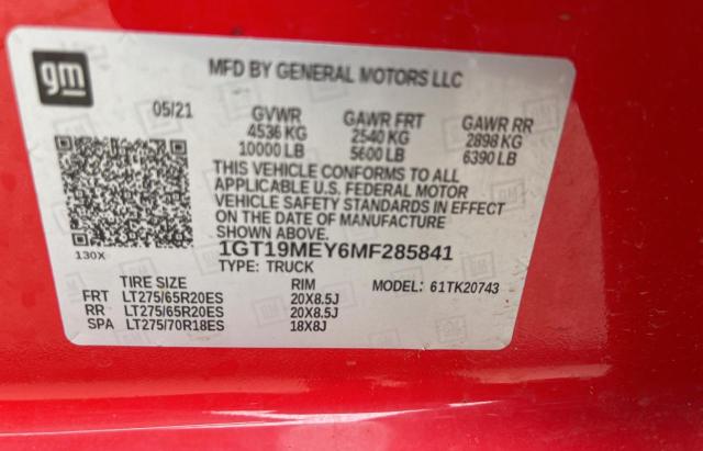 1GT19MEY6MF285841 - 2021 GMC SIERRA K2500 SLE RED photo 10