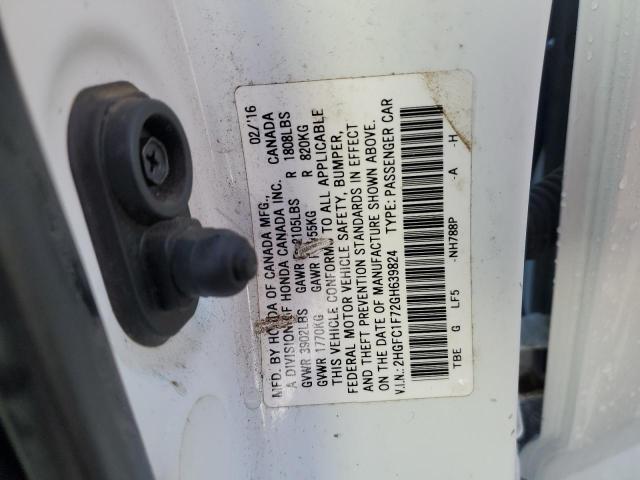 2HGFC1F72GH639824 - 2016 HONDA CIVIC EXL WHITE photo 12