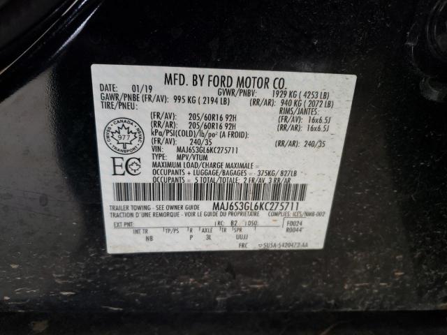 MAJ6S3GL6KC275711 - 2019 FORD ECOSPORT SE Czarny zdjęcie 12