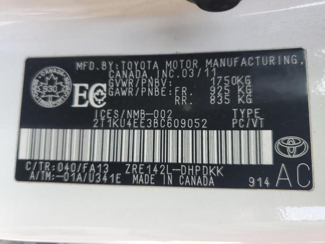 2T1KU4EE3BC609052 - 2011 TOYOTA COROLLA MA WHITE photo 13