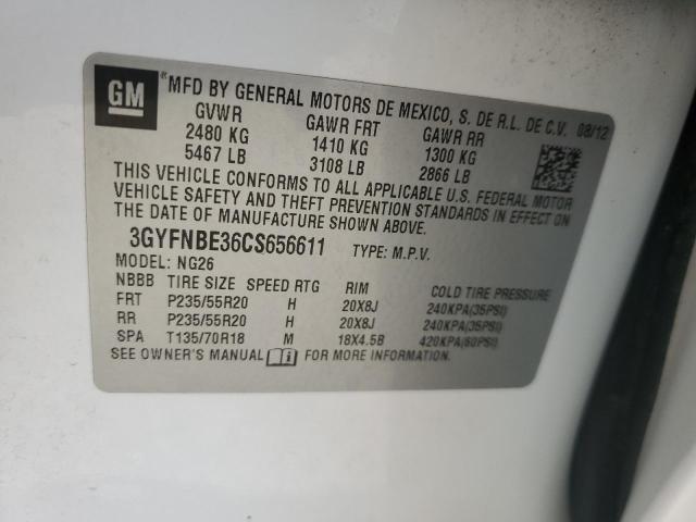 3GYFNBE36CS656611 - 2012 CADILLAC SRX PERFORMANCE COLLECTION WHITE photo 12