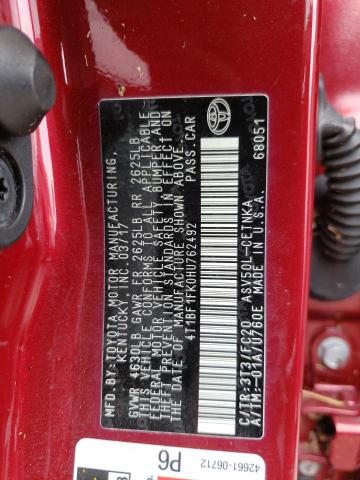 4T1BF1FK0HU762492 - 2017 TOYOTA CAMRY LE RED photo 13
