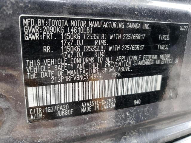 2T3P1RFV8NC314874 - 2022 TOYOTA RAV4 XLE GRAY photo 13