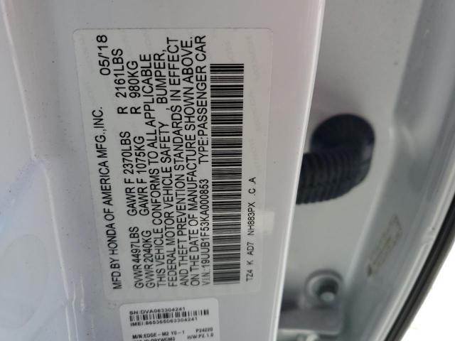 19UUB1F53KA000853 - 2019 ACURA TLX TECHNOLOGY WHITE photo 12