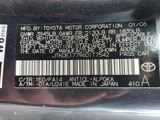 JTKDE177960117542 - 2006 TOYOTA SCION TC გრაფიტი ფოტო 12