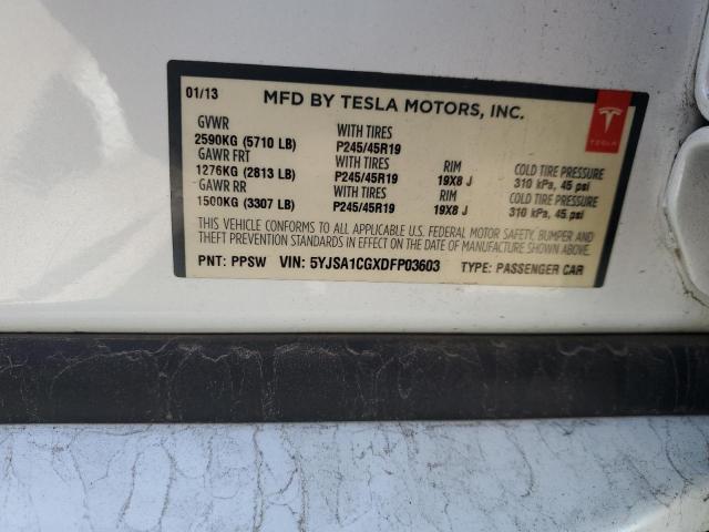5YJSA1CGXDFP03603 - 2013 TESLA MODEL S 白色 照片 13