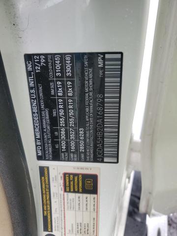 4JGDA5HB2DA168798 - 2013 MERCEDES-BENZ ML 350 4MATIC WHITE photo 13