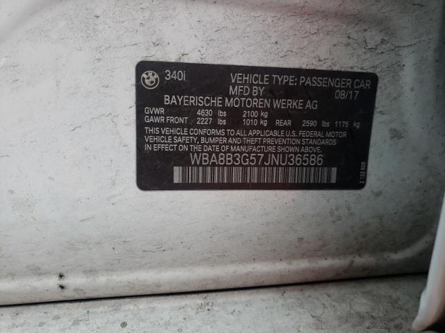 WBA8B3G57JNU36586 - 2018 BMW 340 I WHITE photo 12