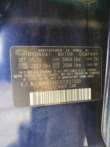 KMHDU46D97U027333 - 2007 HYUNDAI ELANTRA GLS BLUE photo 13