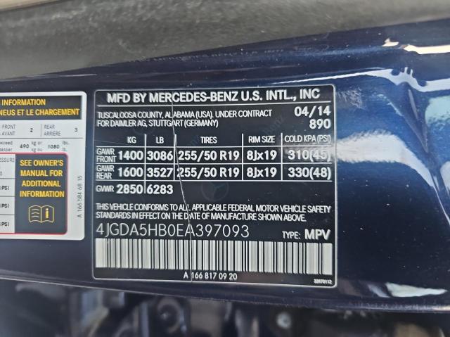 4JGDA5HB0EA397093 - 2014 MERCEDES-BENZ ML 350 4MATIC BLUE photo 10