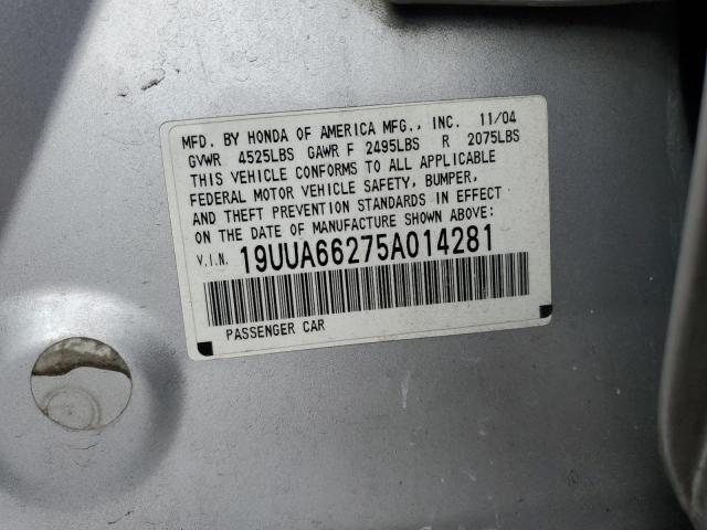 19UUA66275A014281 - 2005 ACURA TL SILVER photo 13