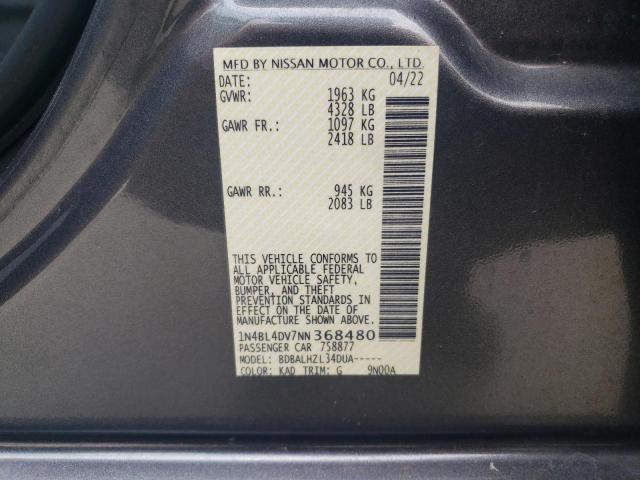 1N4BL4DV7NN368480 - 2022 NISSAN ALTIMA SV GRAY photo 12