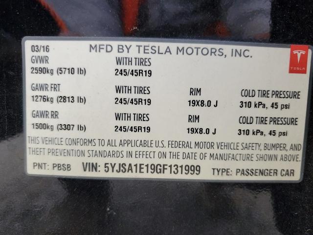5YJSA1E19GF131999 - 2016 TESLA MODEL S BLACK photo 13
